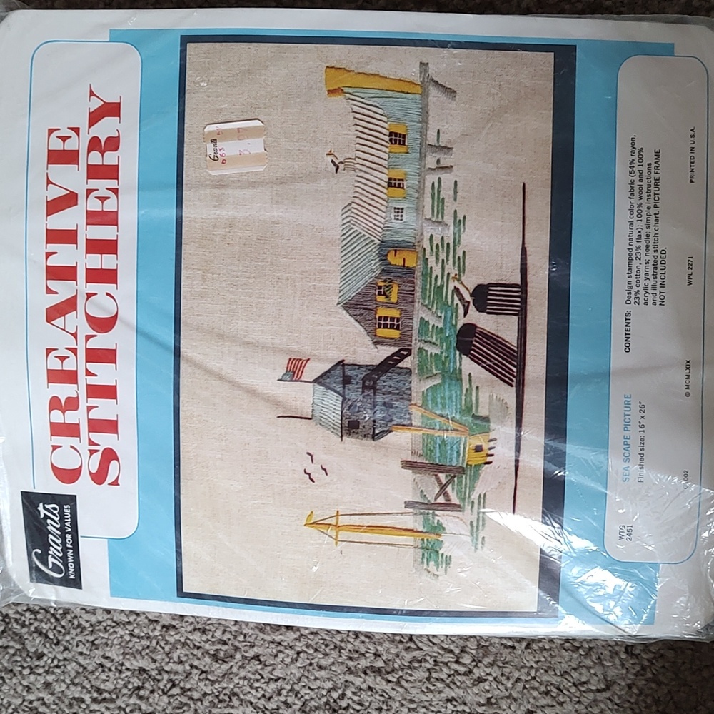 Vintage Sea Scape kit. Canvas, thread and instructions